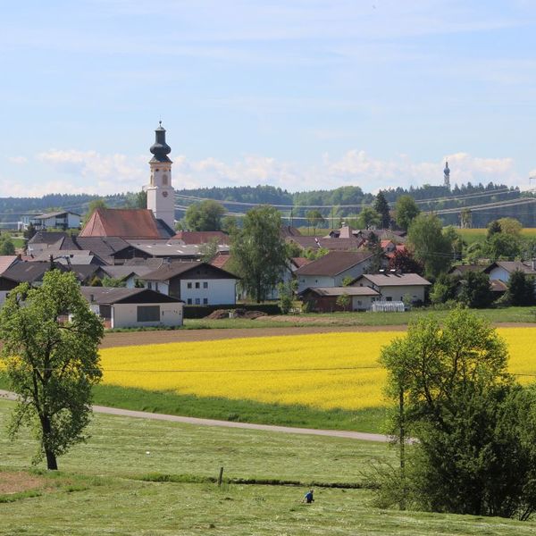 Die Kirchen Pischelsdorf und Hart auf einem Bild / Rudolf Färberböck Die Kirchen Pischelsdorf und Hart auf einem Bild